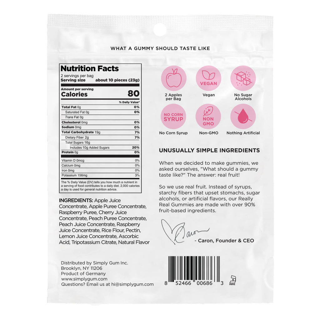 Really Real Gummies - Peach Raspberry (1.8 oz Bags)