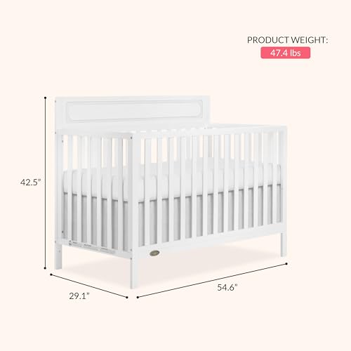Dream On Me Avery 5-in-1 Convertible Full-Size Baby Crib in White, GreenGuard Gold & JPMA, 3 Mattress Heights, Converts to Toddler, Day & Full-Size Bed, Create a Safe and Baby-Friendly Nursery