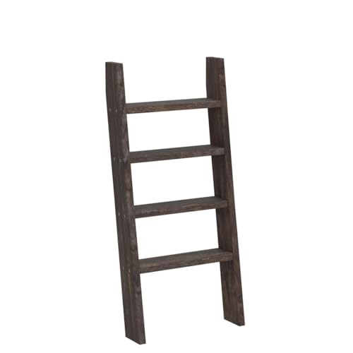 KIAYACI 4-Tier Blanket Ladder Shelves Farmhouse Decorative Ladder Wood Shelves Quilt Rack Wood Ladder Blanket Ladder for The Living Room Boho Shelf Decor(Vintage Walnut, 48" x 22")