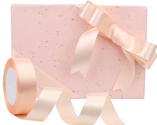 Naked Pink Solid Satin Ribbon 1 Inch 25 Yards Solid Polyester Fabric Ribbon for Gift Wrapping Wedding Christmas Baby Shower Birthday Party Decoration Handmade Immortal Flower Craft
