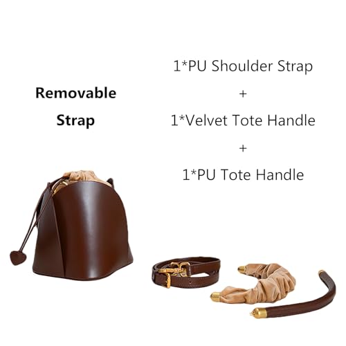 PU Leather Bucket Bag for Women Vintage Drawstring Tote Bag with Removable Shoulder Strap