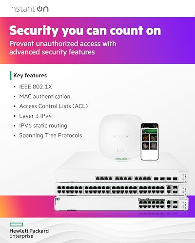 HPE Networking Instant On Switch Series 1960 24-Port Gb Smart-Managed Layer 2+ Ethernet Switch | 24x 1G | 2X 10GBase-T, 2X SFP+ | Stackable | US Cord (JL806A#ABA)