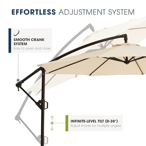 wikiwiki 10ft Patio Umbrellas Offset Outdoor Cantilever Hanging Umbrella w/Infinite Tilt, Fade Resistant Waterproof Recycled Fabric Canopy for Yard, Garden & Deck, Beige