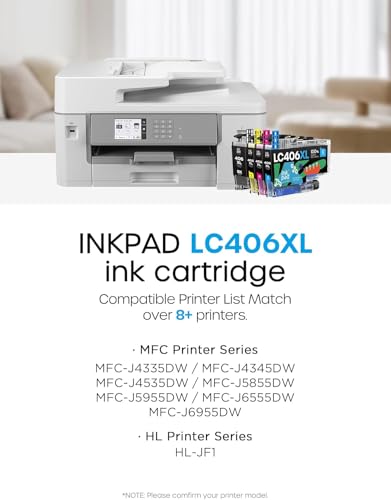 LC406XL LC406 Ink Cartridges for Brother Printer Compatible Replacement for LC406 XL LC406XL for Brother MFC-J4335DW MFC-J6555DW MFC-J5855DW MFC-J4535DW MFC-J6955DW MFC-J5955DW (4 Pack, BK/M/C/Y)