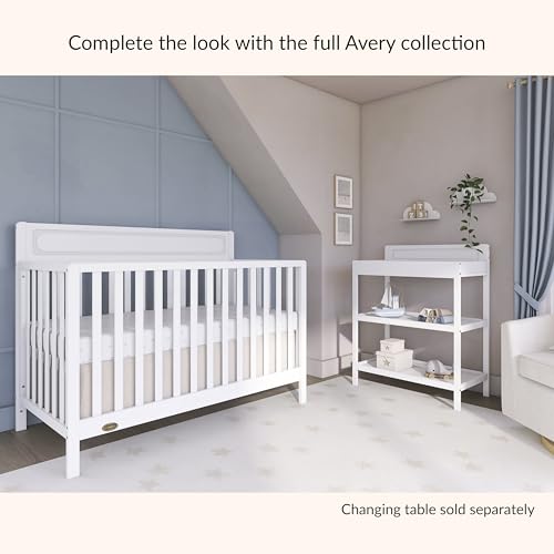 Dream On Me Avery 5-in-1 Convertible Full-Size Baby Crib in White, GreenGuard Gold & JPMA, 3 Mattress Heights, Converts to Toddler, Day & Full-Size Bed, Create a Safe and Baby-Friendly Nursery