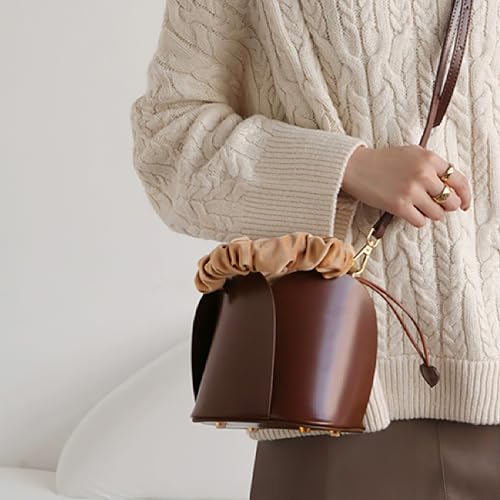 PU Leather Bucket Bag for Women Vintage Drawstring Tote Bag with Removable Shoulder Strap