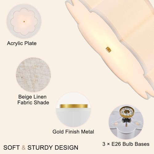 Modern Drum Semi Flush Mount Ceiling Light 17.71" Modern 3-Lights Gold Drum Ceiling Lighting Fixture Vintage Linen Ceiling Lamp for Laundry Room, Kitchen, Basement, Bedroom