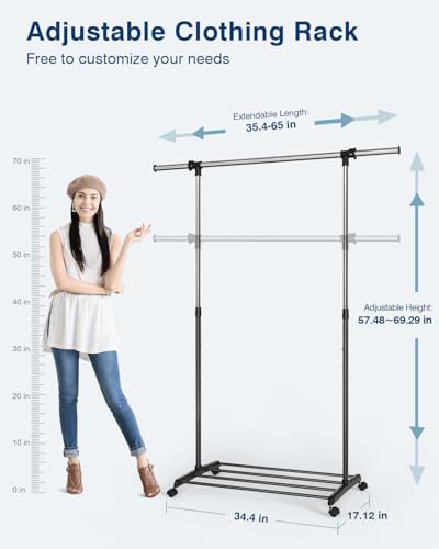 Whitmor Deluxe Adjustable Garment Rack - Rolling Clothes Organizer - Black and Chrome