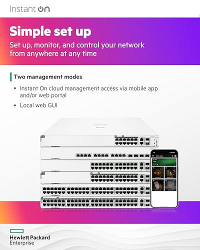 HPE Networking Instant On Switch Series 1960 24-Port Gb Smart-Managed Layer 2+ Ethernet Switch | 24x 1G | 2X 10GBase-T, 2X SFP+ | Stackable | US Cord (JL806A#ABA)