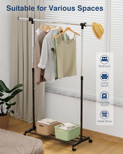 Whitmor Deluxe Adjustable Garment Rack - Rolling Clothes Organizer - Black and Chrome