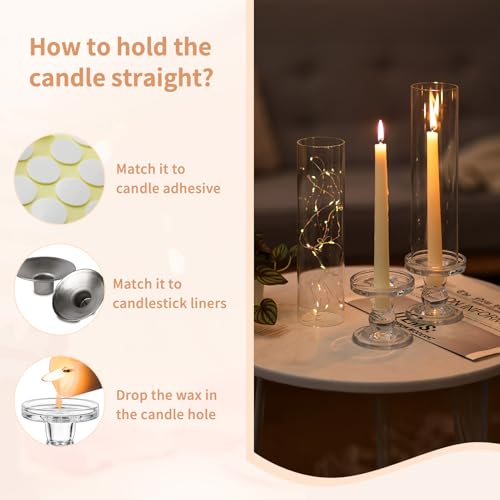 NUPTIO Hurricane Candle Holder for Centerpiece: Set of 6 Glass Candlestick Taper Holders with Open Ended Cover - Tapered Candle Stick Stand for Thanksgiving Christmas Fireplace Dining Table Decor