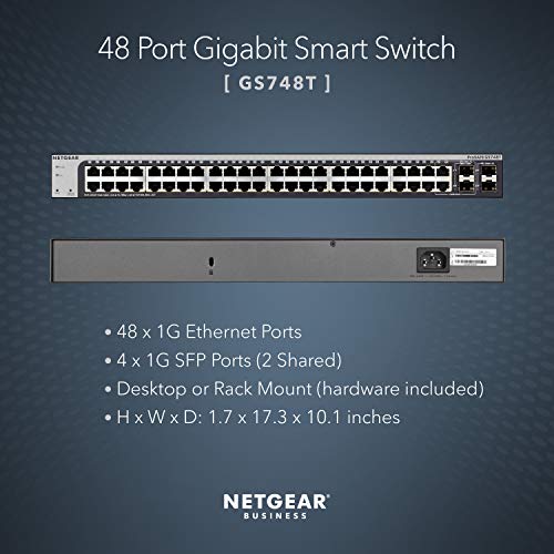 NETGEAR 48-Port Gigabit Ethernet Smart Switch (GS748T) - Managed, Optional 1 Year Insight Cloud Management, with 2 x 1G SFP and 2 x 1G Combo, Desktop or Rackmount, and Limited Lifetime Protection