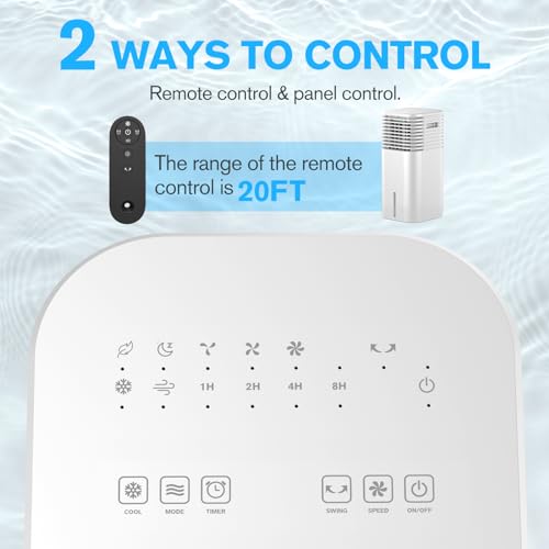 Windowless Portable Air Conditioner, 15H Timer & 120°Oscillation, 3-IN-1 Portable AC Unit with Remote, 2-Gal Tank, 3 Modes & 3 Speeds, Ultra-Quiet 24" Ductless Swamp Cooler for Room Home Office, White