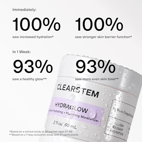 CLEARSTEM - HYDRAGLOW Stem Cell Moisturizer - Bakuchiol + Squalene - Youthful Skin Face Moisturizer - All Skin Types - Facial Skin Care Products - Gluten Free, Cruelty Free - 2 fl oz / 60ml