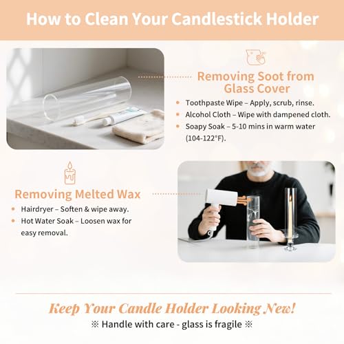NUPTIO Hurricane Candle Holder for Centerpiece: Set of 6 Glass Candlestick Taper Holders with Open Ended Cover - Tapered Candle Stick Stand for Thanksgiving Christmas Fireplace Dining Table Decor