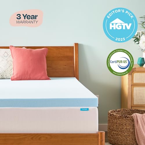LINENSPA Memory Foam Mattress Topper - 3 Inch Gel Infused Memory Foam - Plush Feel - Cooling and Pressure Relieving - CertiPUR Certified - Dorm Room Essentials - Queen Size