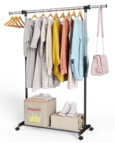 Whitmor Deluxe Adjustable Garment Rack - Rolling Clothes Organizer - Black and Chrome