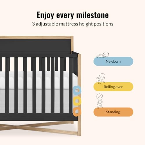 Dream On Me Owen 5-in-1 Convertible Full-Size Baby Crib in Matte Black, GreenGuard Gold & JPMA, Converts to Toddler, Day, & Full-Size Bed, Non-Toxic Paint, Safe Sleep Environment