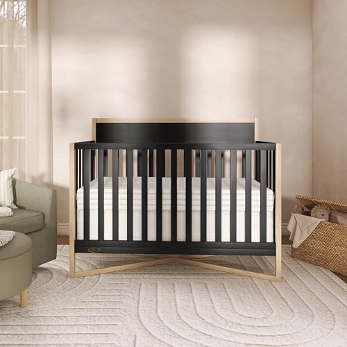 Dream On Me Owen 5-in-1 Convertible Full-Size Baby Crib in Matte Black, GreenGuard Gold & JPMA, Converts to Toddler, Day, & Full-Size Bed, Non-Toxic Paint, Safe Sleep Environment