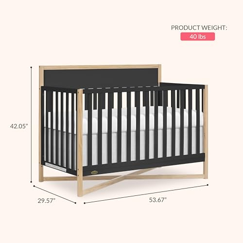 Dream On Me Owen 5-in-1 Convertible Full-Size Baby Crib in Matte Black, GreenGuard Gold & JPMA, Converts to Toddler, Day, & Full-Size Bed, Non-Toxic Paint, Safe Sleep Environment