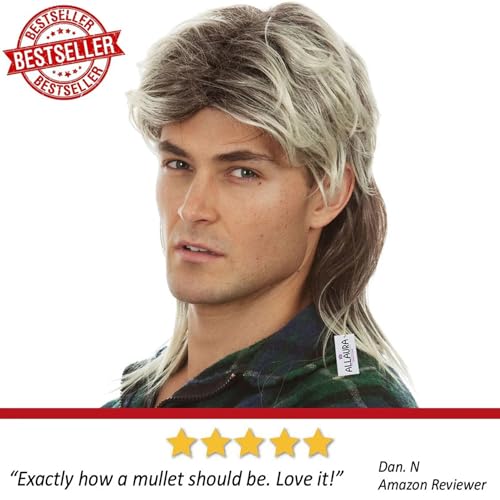 ALLAURA Compatible with George Michael Mullet Wig – Blonde Mullet Wig for Men – 70s 80s Costume Hairpiece for Joe Dirt, Fancy Dress, Cosplay, Retro Parties, Men's Halloween Costumes 2025, Rocker Look