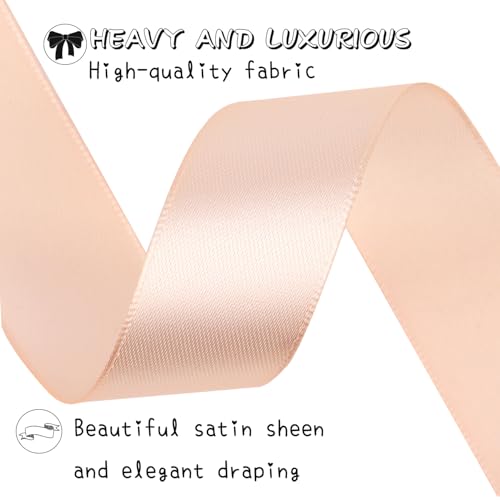 Naked Pink Solid Satin Ribbon 1 Inch 25 Yards Solid Polyester Fabric Ribbon for Gift Wrapping Wedding Christmas Baby Shower Birthday Party Decoration Handmade Immortal Flower Craft