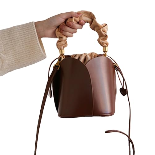 PU Leather Bucket Bag for Women Vintage Drawstring Tote Bag with Removable Shoulder Strap