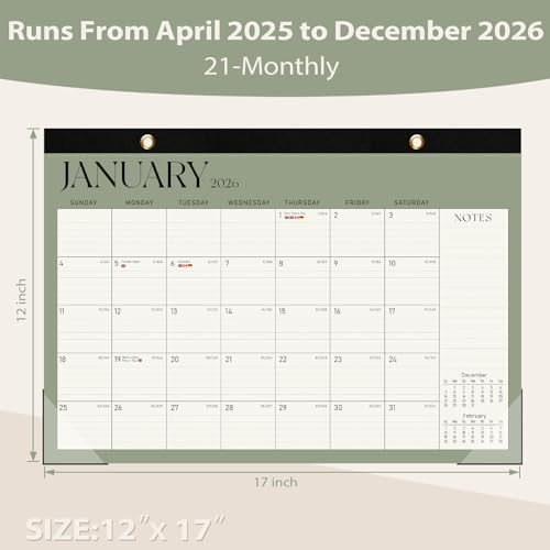 Desk Calendar 2025-2026, Runs Until December 2026 - Large Size 17" x 12" Desktop/Wall Monthly Calendar with To Do List, Personal Desk Calendar Planner for Home, School, Office