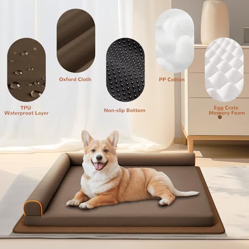 Large Dog Bed Waterproof Indestructible Pet Bed, Memory Foam Orthopedic Dog Couch with Anti-Slip Mat Washable