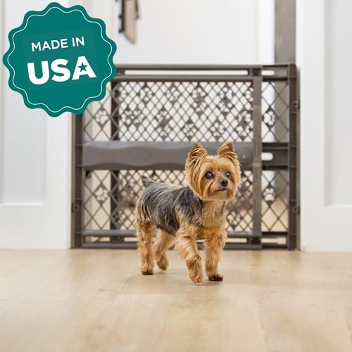 MYPET North States Paws Portable Pet Gate: 26-40" Wide. Pressure Mount. No Tools Needed. Made in USA, 23" Tall, Expandable, Durable Dog Gates for Doorways, Fieldstone Gray