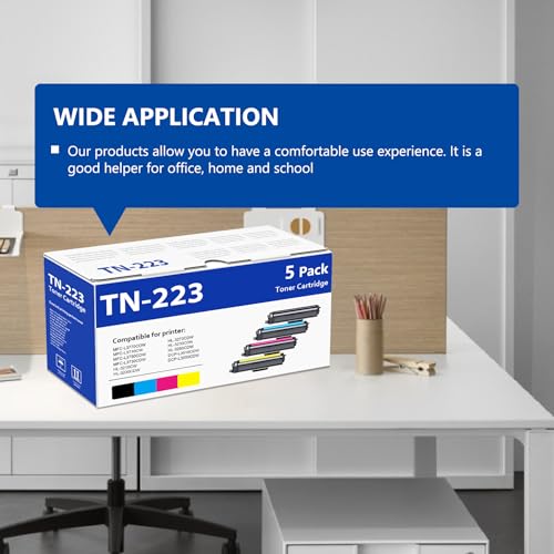 TN-223 TN223 Toner Cartridge (5 Pack) Replacement for Brother TN223 BK/C/M/Y Toner Cartridge for MFC-L3770CDW MFC-L3750CDW MFC-L3710CW HL-L3210CW Printer