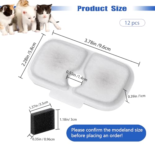 Cat Water Fountain Filter,12 packs Pet Fountain Filter Replacement for Pet Fountain,Filters Replacements fit for Petlibro Dockstream Cat Water Fountain PLWF005/PLWF115/PLWF105