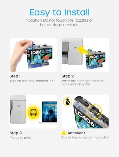 LC406XL LC406 Ink Cartridges for Brother Printer Compatible Replacement for LC406 XL LC406XL for Brother MFC-J4335DW MFC-J6555DW MFC-J5855DW MFC-J4535DW MFC-J6955DW MFC-J5955DW (4 Pack, BK/M/C/Y)