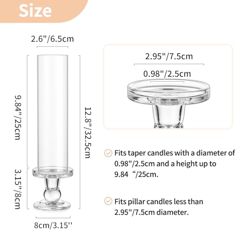 NUPTIO Hurricane Candle Holder for Centerpiece: Set of 6 Glass Candlestick Taper Holders with Open Ended Cover - Tapered Candle Stick Stand for Thanksgiving Christmas Fireplace Dining Table Decor