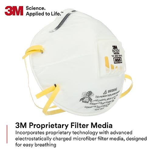 3M Particulate Respirator 8210V with Cool Flow Valve, Pack of 80, NIOSH APPROVED, Disposable, Smoke, Grinding, Sanding, Sawing, Sweeping, Woodworking, Dust