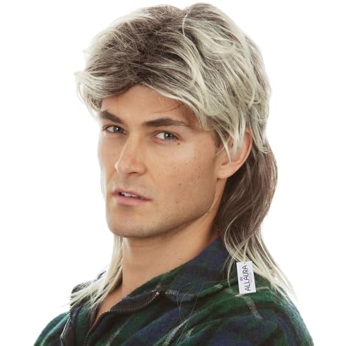 ALLAURA Compatible with George Michael Mullet Wig – Blonde Mullet Wig for Men – 70s 80s Costume Hairpiece for Joe Dirt, Fancy Dress, Cosplay, Retro Parties, Men's Halloween Costumes 2025, Rocker Look