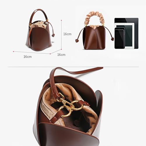 PU Leather Bucket Bag for Women Vintage Drawstring Tote Bag with Removable Shoulder Strap