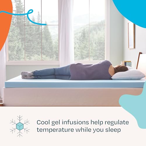 LINENSPA Memory Foam Mattress Topper - 3 Inch Gel Infused Memory Foam - Plush Feel - Cooling and Pressure Relieving - CertiPUR Certified - Dorm Room Essentials - Queen Size
