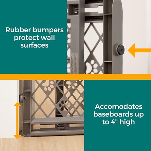 MYPET North States Paws Portable Pet Gate: 26-40" Wide. Pressure Mount. No Tools Needed. Made in USA, 23" Tall, Expandable, Durable Dog Gates for Doorways, Fieldstone Gray