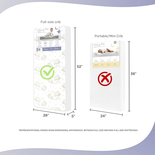 Dream On Me Twilight 5” 2-in-1 Breathable Spring Coil Crib & Toddler Mattress – Firm Infant Side & Plush Toddler Side, Reversible Design, Waterproof Vinyl Cover, GREENGUARD Gold & JPMA Certified