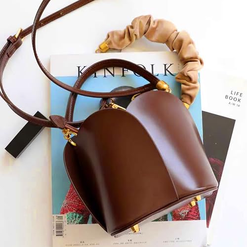 PU Leather Bucket Bag for Women Vintage Drawstring Tote Bag with Removable Shoulder Strap