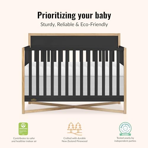 Dream On Me Owen 5-in-1 Convertible Full-Size Baby Crib in Matte Black, GreenGuard Gold & JPMA, Converts to Toddler, Day, & Full-Size Bed, Non-Toxic Paint, Safe Sleep Environment