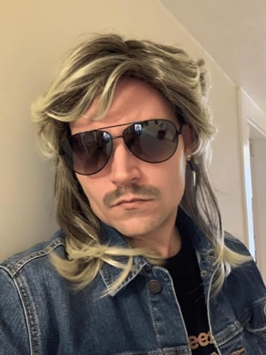 ALLAURA Compatible with George Michael Mullet Wig – Blonde Mullet Wig for Men – 70s 80s Costume Hairpiece for Joe Dirt, Fancy Dress, Cosplay, Retro Parties, Men's Halloween Costumes 2025, Rocker Look