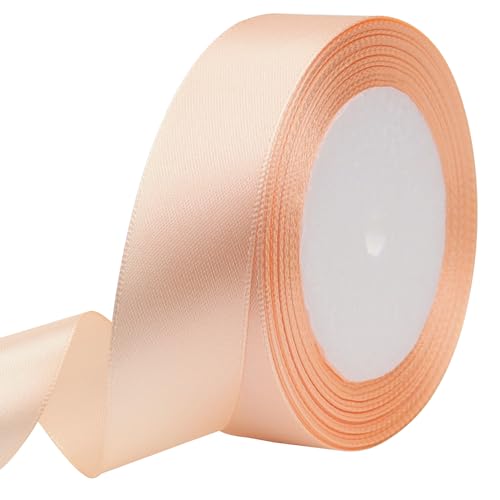 Naked Pink Solid Satin Ribbon 1 Inch 25 Yards Solid Polyester Fabric Ribbon for Gift Wrapping Wedding Christmas Baby Shower Birthday Party Decoration Handmade Immortal Flower Craft
