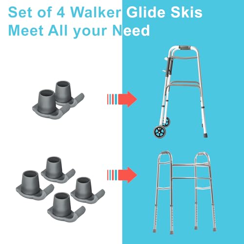 Dotday 4 Pack Walker Skis Glides for Folding Walkers, Essentials Universal Walker Accessories for Seniors, Mobility Aid Accessory for Seniors