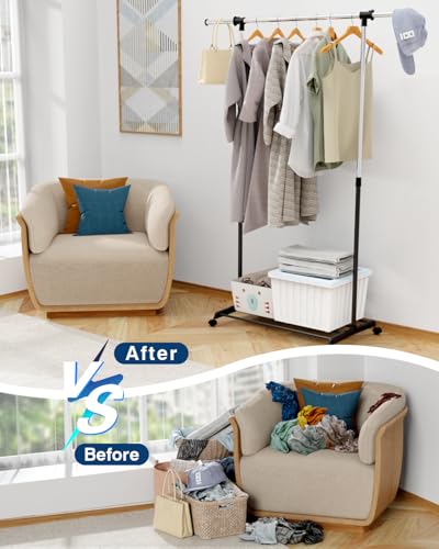 Whitmor Deluxe Adjustable Garment Rack - Rolling Clothes Organizer - Black and Chrome