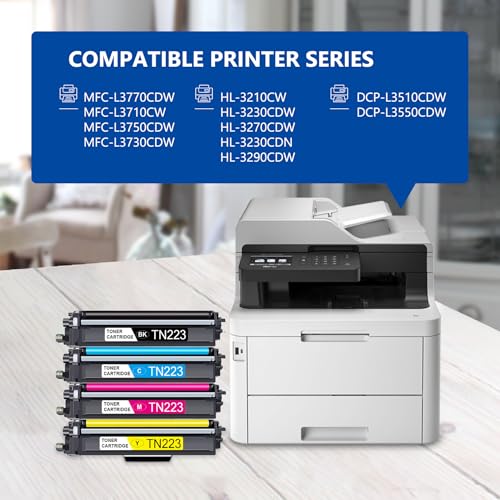 TN-223 TN223 Toner Cartridge (5 Pack) Replacement for Brother TN223 BK/C/M/Y Toner Cartridge for MFC-L3770CDW MFC-L3750CDW MFC-L3710CW HL-L3210CW Printer