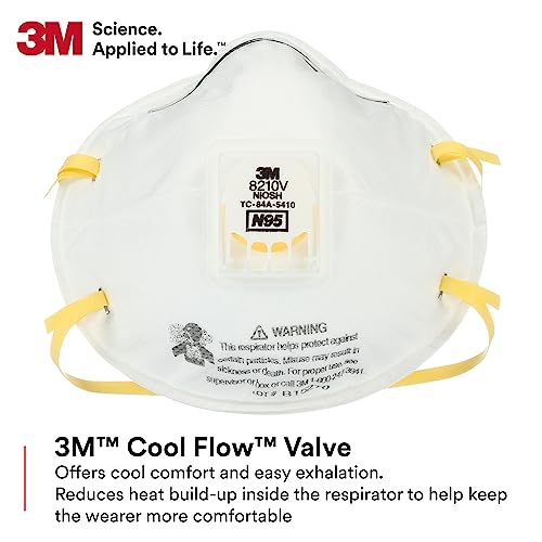 3M Particulate Respirator 8210V with Cool Flow Valve, Pack of 80, NIOSH APPROVED, Disposable, Smoke, Grinding, Sanding, Sawing, Sweeping, Woodworking, Dust