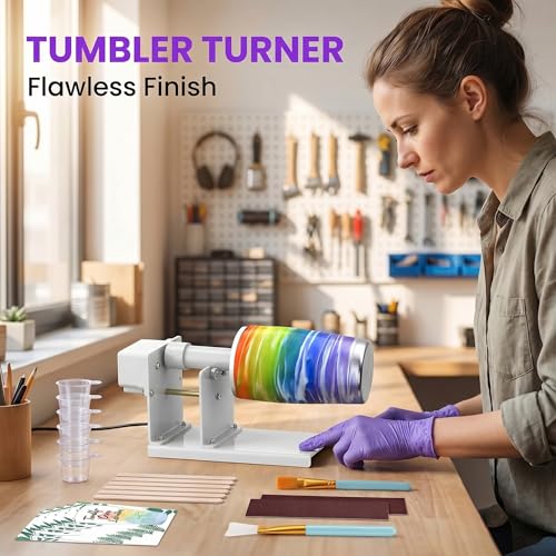 ERZHE Cup Turner for Glitter Epoxy Resin Crafts, 2 Ways Rotation Silent Motor Cup Turner Kit for DIY Glitter Epoxy Resin Tumbler