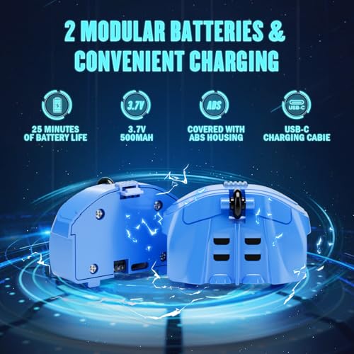 Modular Battery Built-in 3.7V 500mAh 14500 Rechargeable Li-Ion Battery with USB-C Charging Cable for RC Car Toys,2-Pack,Blue